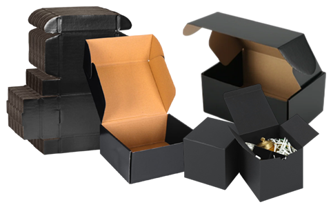 black cardboard boxes