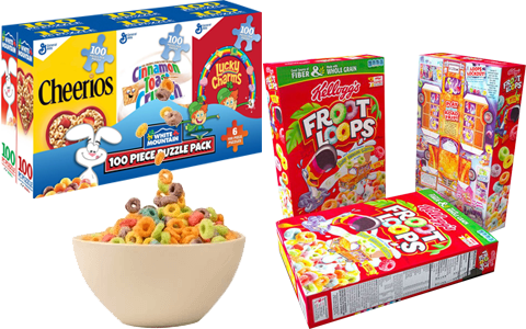 colorful cereal boxes